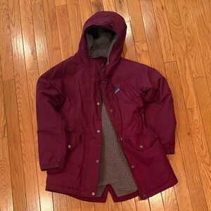 Patagonia Burgundy Hooded Parka with Sherpa Lining